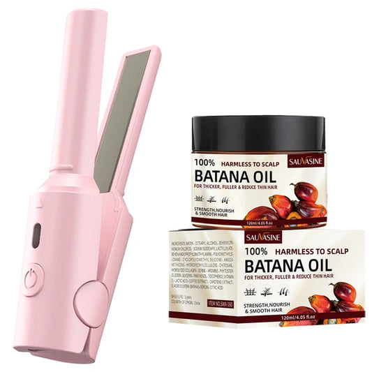 Mini Hair Straightener & Batana Oil